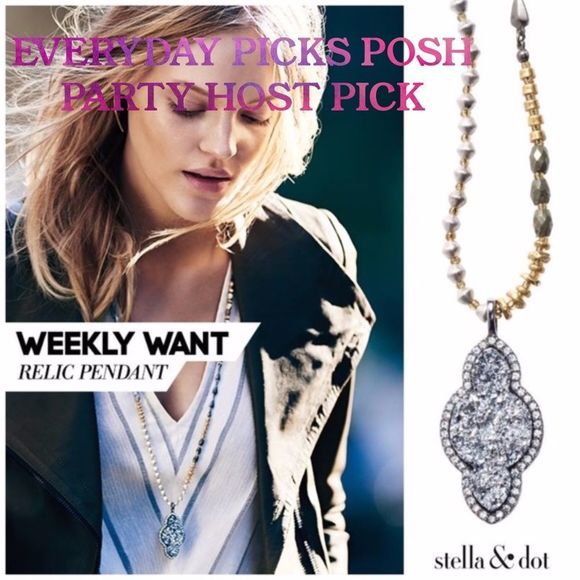 Stella & Dot Relic Pendant Necklace โ Mixed Metal Druzy Statement - Picture 3 of 12